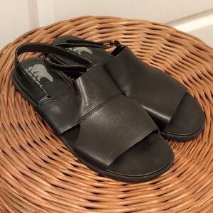 Sorel Ella ll Slingback Sandal Black Leather Womens 9